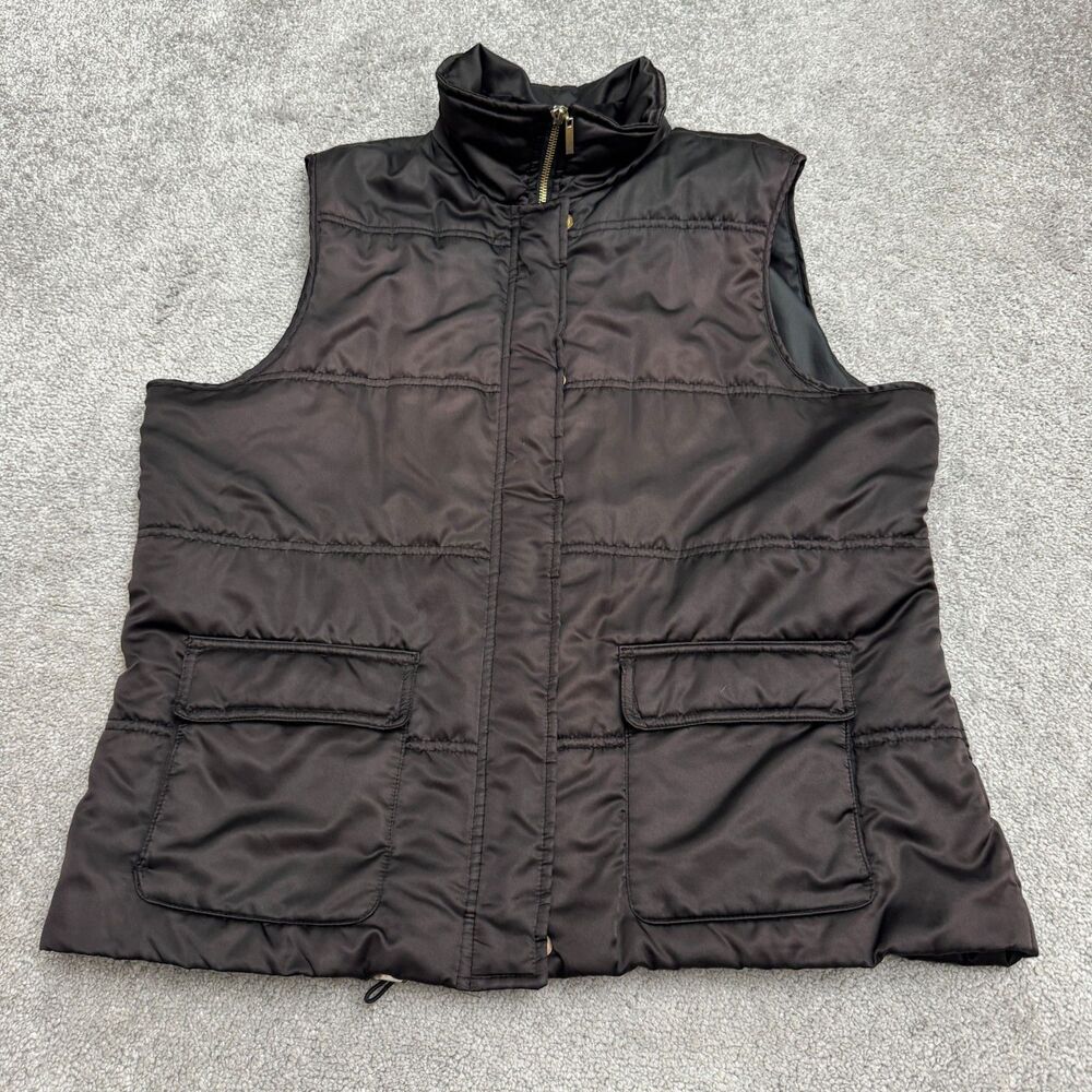 Charter Club Puffer Vest Womens XL Black Full Zip Snap Pockets Outdoor Commuter